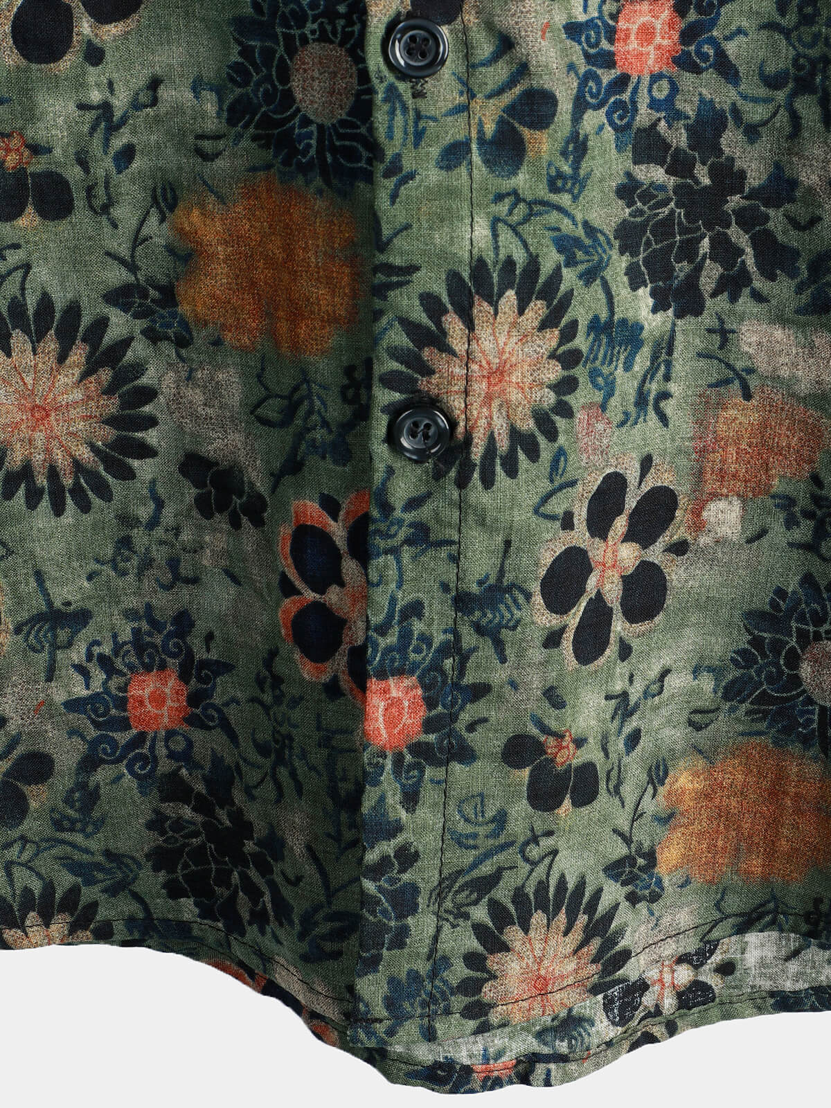 Green Cotton Hawaiian Shirt for Men, Vintage Floral Print