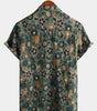 Green Cotton Hawaiian Shirt for Men, Vintage Floral Print