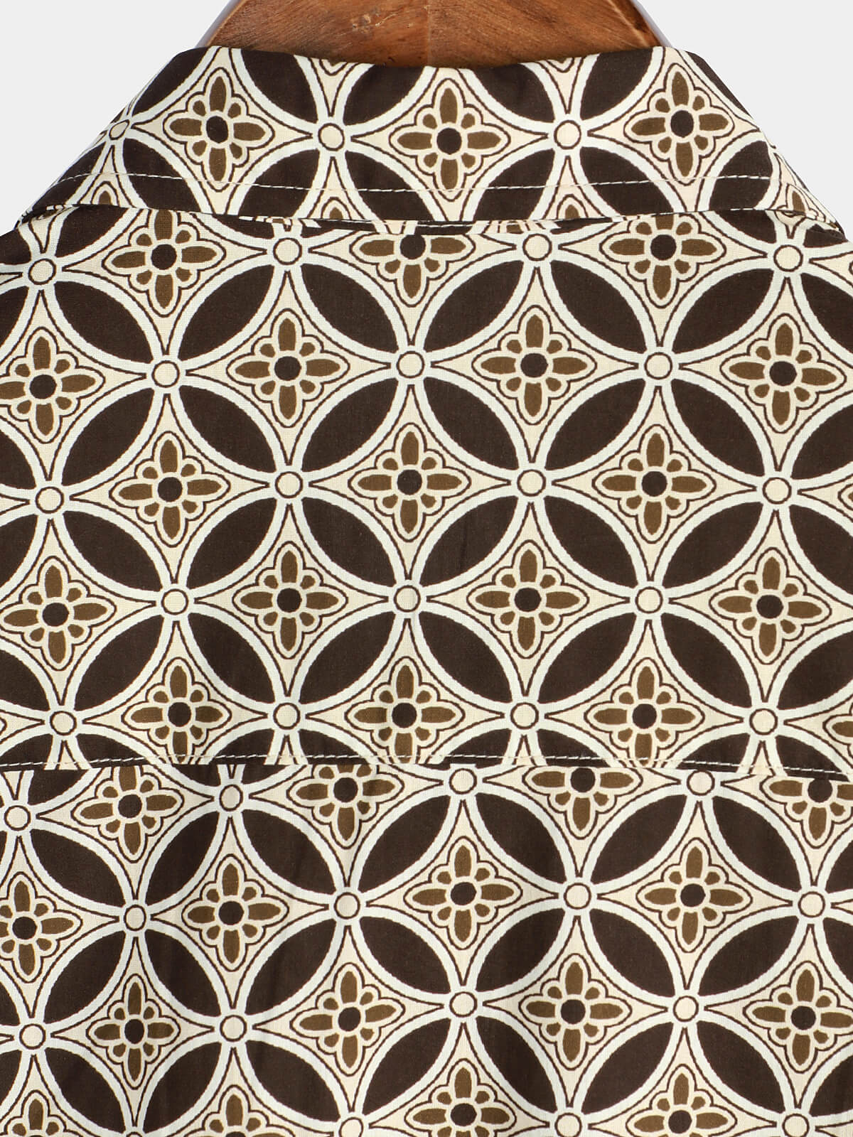 Khaki Short-Sleeved Shirt with Geometric Floral Pocket for Men
