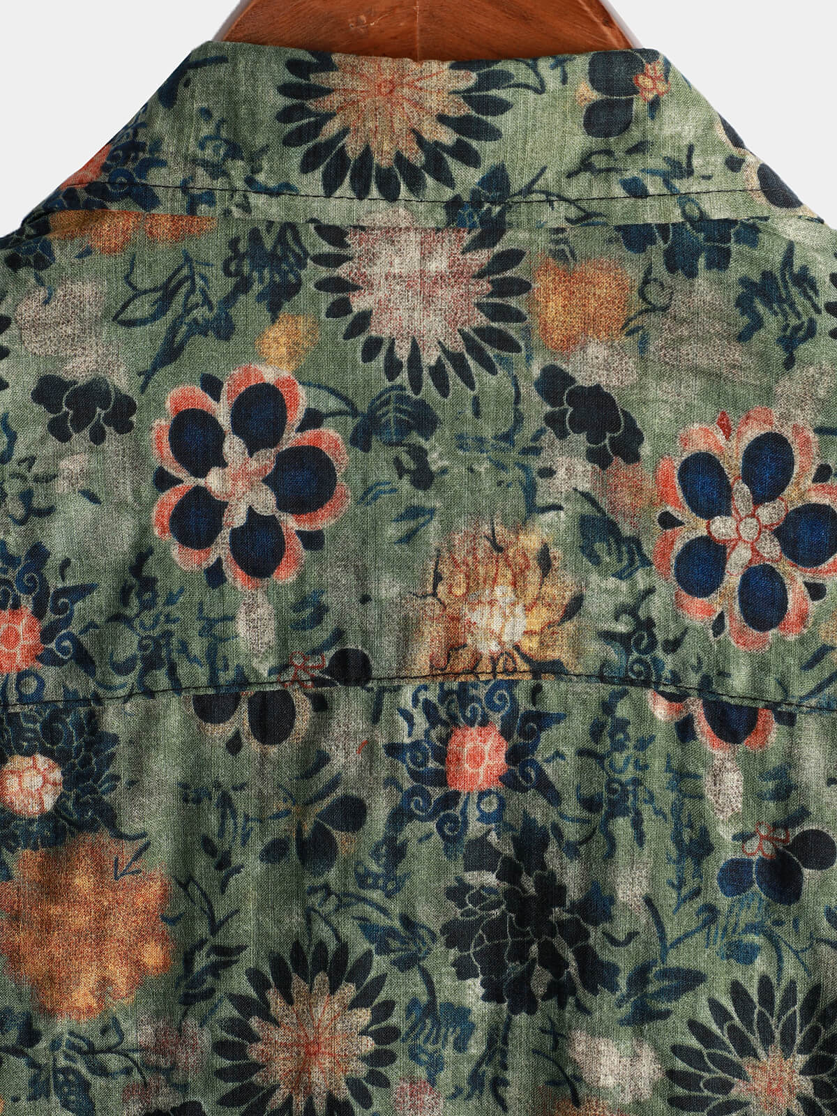 Green Cotton Hawaiian Shirt for Men, Vintage Floral Print