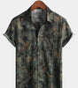 Retro Short Sleeve Button-Up Hawaiian Beach Shirt for Men in Cotton