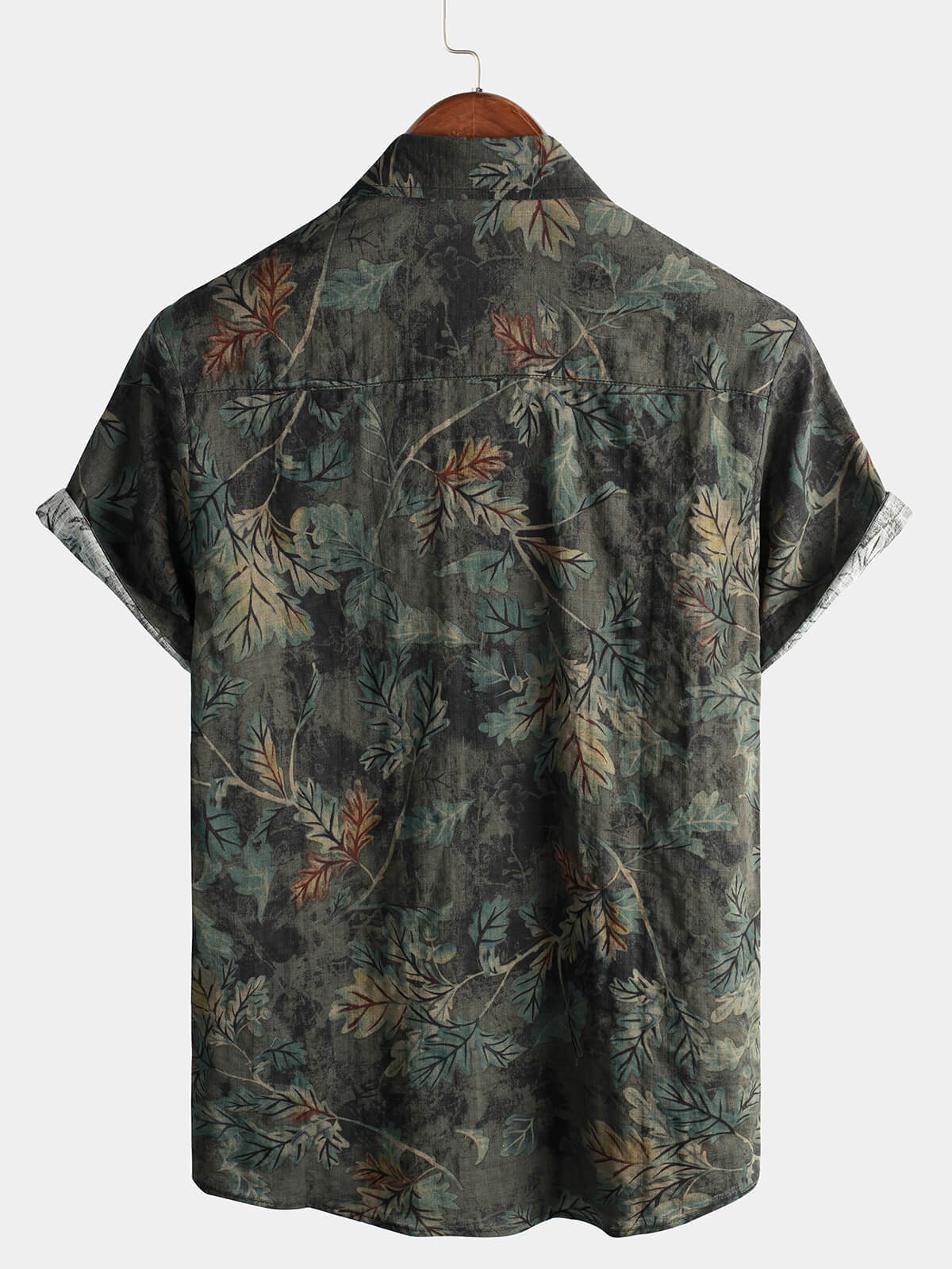 Retro Short Sleeve Button-Up Hawaiian Beach Shirt for Men in Cotton