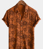 Men's Brown Floral Print Breathable Short-Sleeve Button-Up Shirt