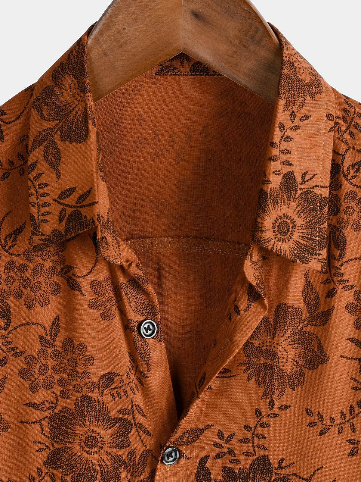 Men's Brown Floral Print Breathable Short-Sleeve Button-Up Shirt