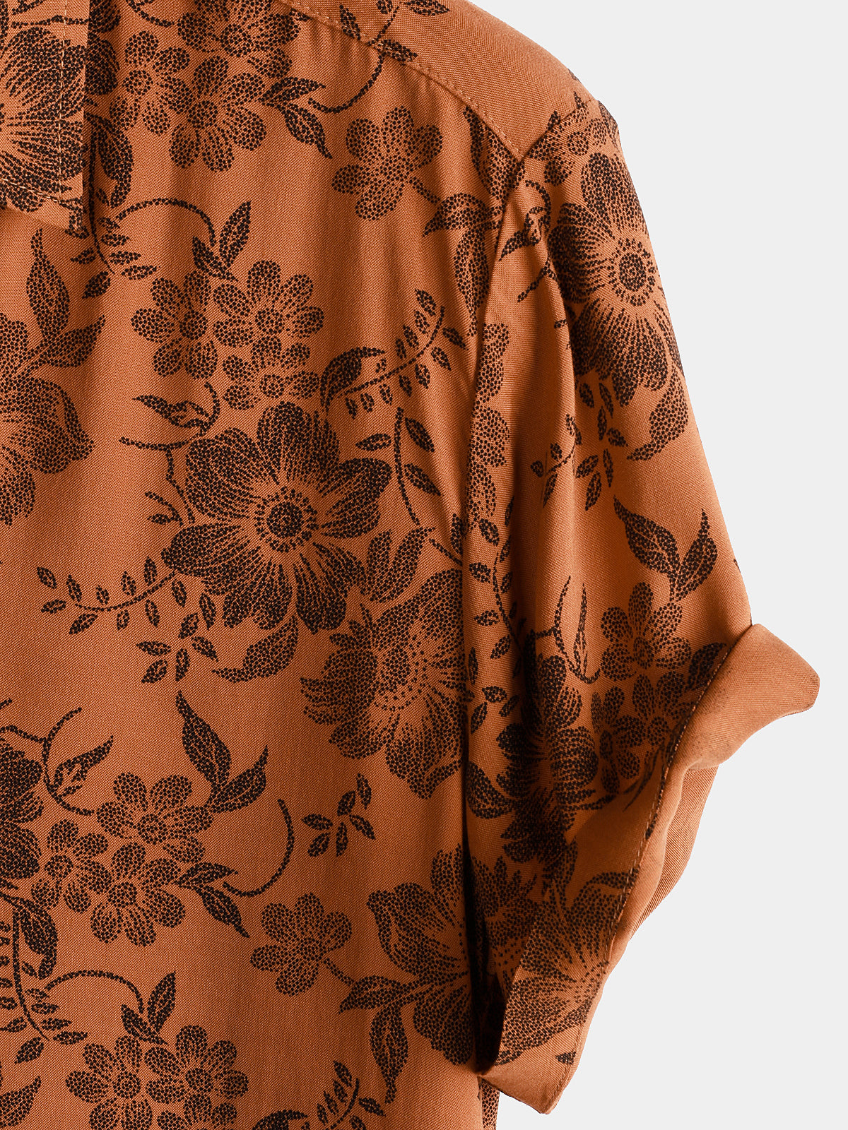 Men's Brown Floral Print Breathable Short-Sleeve Button-Up Shirt