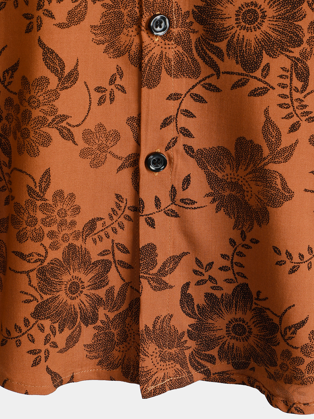 Men's Brown Floral Print Breathable Short-Sleeve Button-Up Shirt