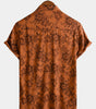 Men's Brown Floral Print Breathable Short-Sleeve Button-Up Shirt