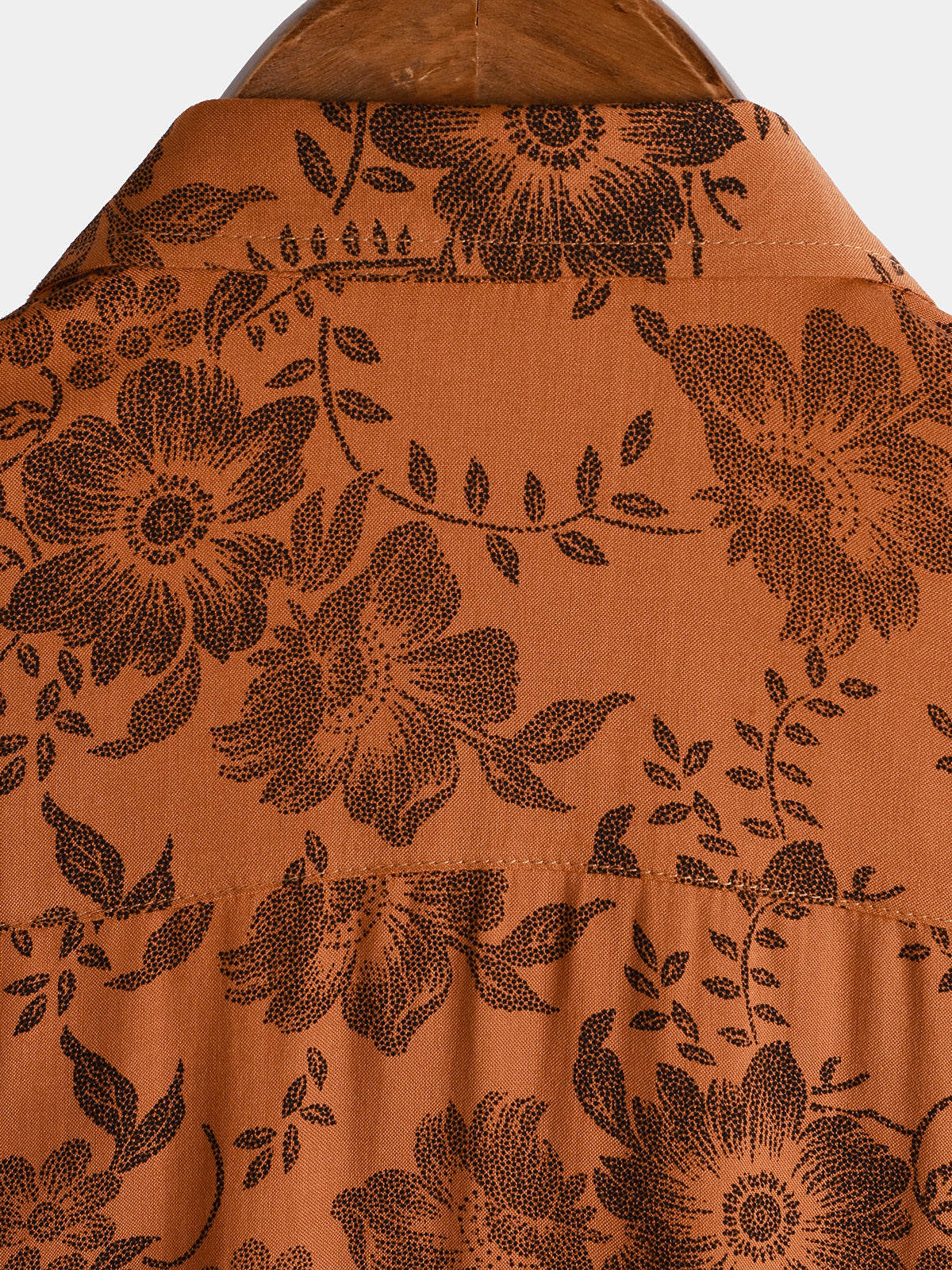 Men's Brown Floral Print Breathable Short-Sleeve Button-Up Shirt
