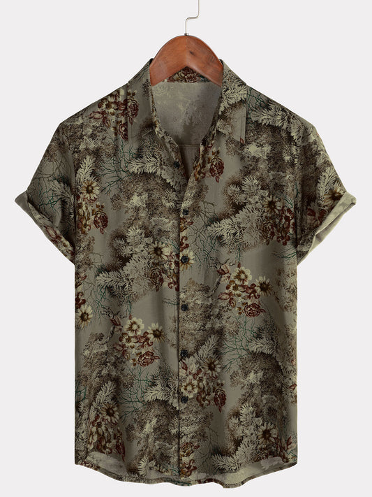 Men's Short Sleeve Shirt, Retro, Floral, Casual, Vintage, Summer Holidays