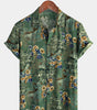 Men's Short Sleeve Shirt, Retro, Floral, Green, Summer Holidays