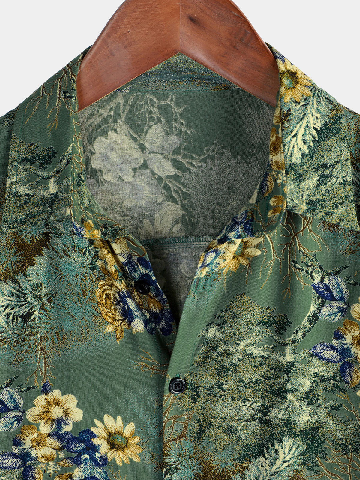 Men's Short Sleeve Shirt, Retro, Floral, Green, Summer Holidays