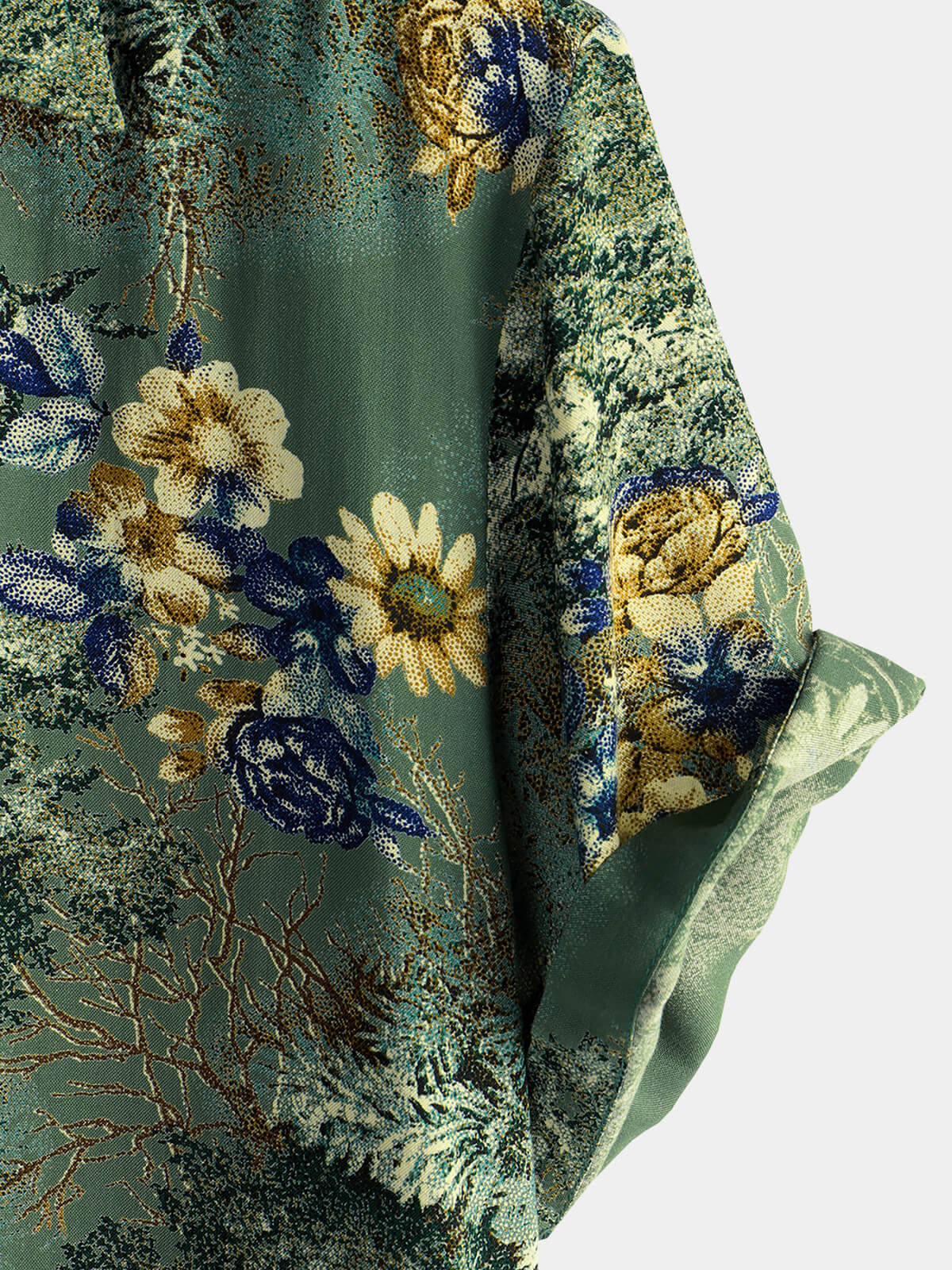 Men's Short Sleeve Shirt, Retro, Floral, Green, Summer Holidays