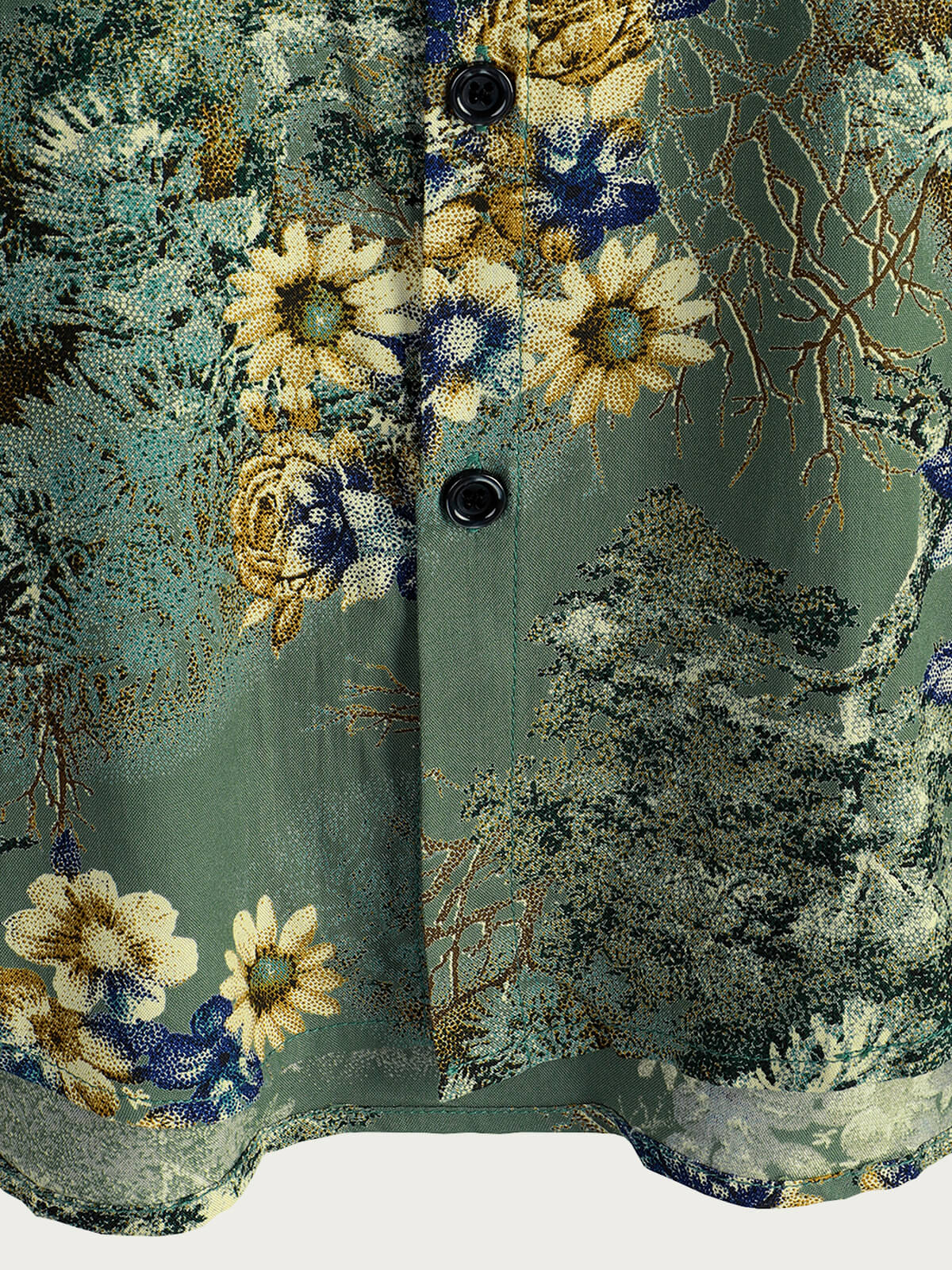 Men's Short Sleeve Shirt, Retro, Floral, Green, Summer Holidays