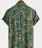 Men's Short Sleeve Shirt, Retro, Floral, Green, Summer Holidays