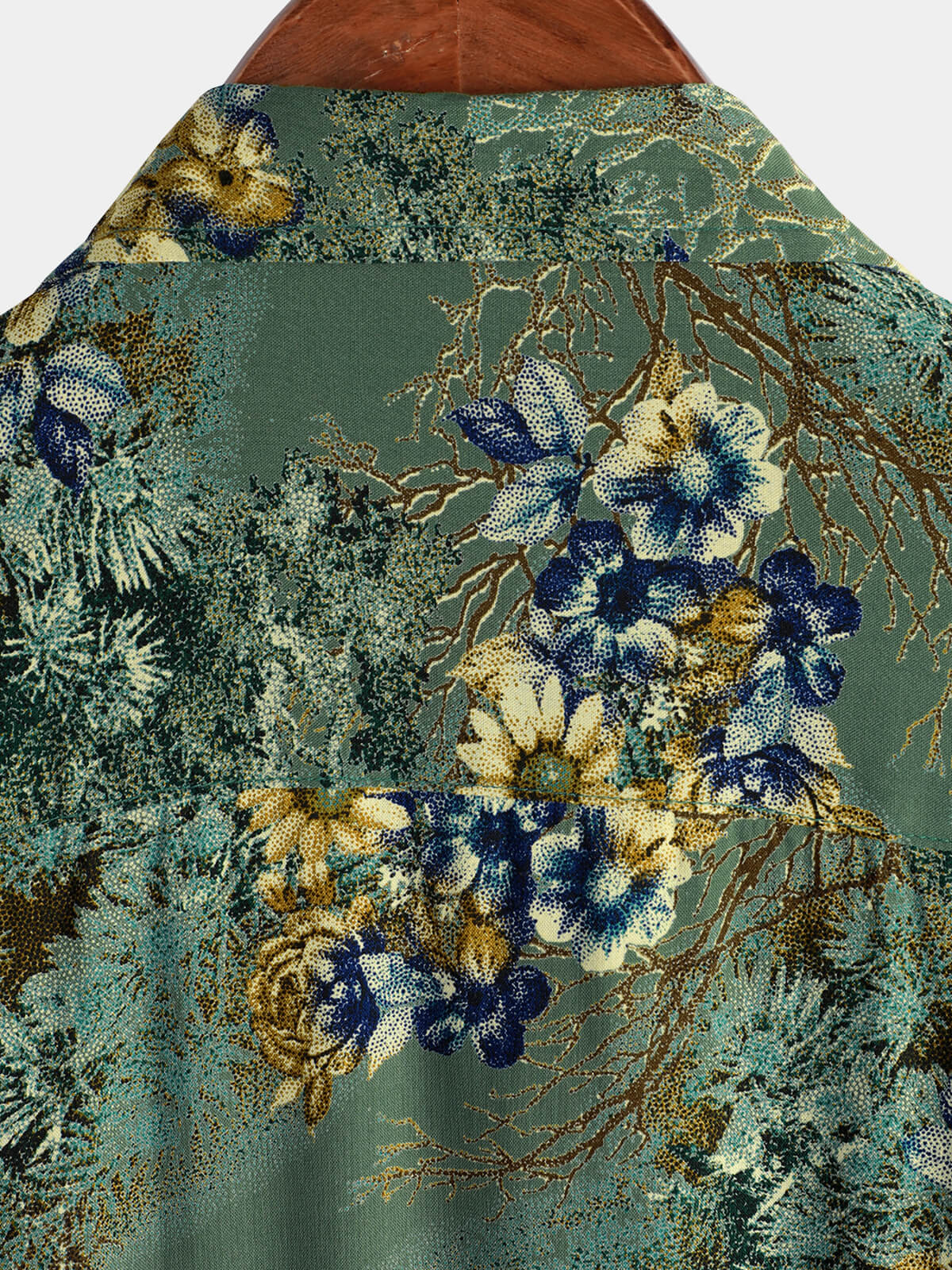 Men's Short Sleeve Shirt, Retro, Floral, Green, Summer Holidays