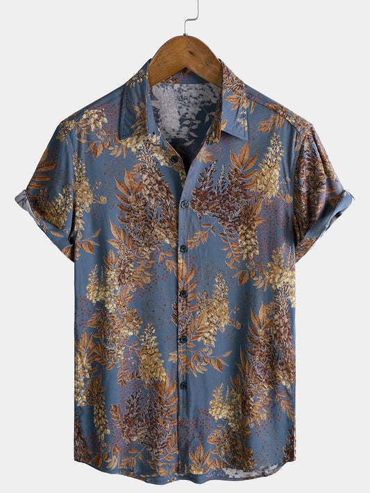 Men's Short Sleeve Summer Shirt in Retro Print Rayon