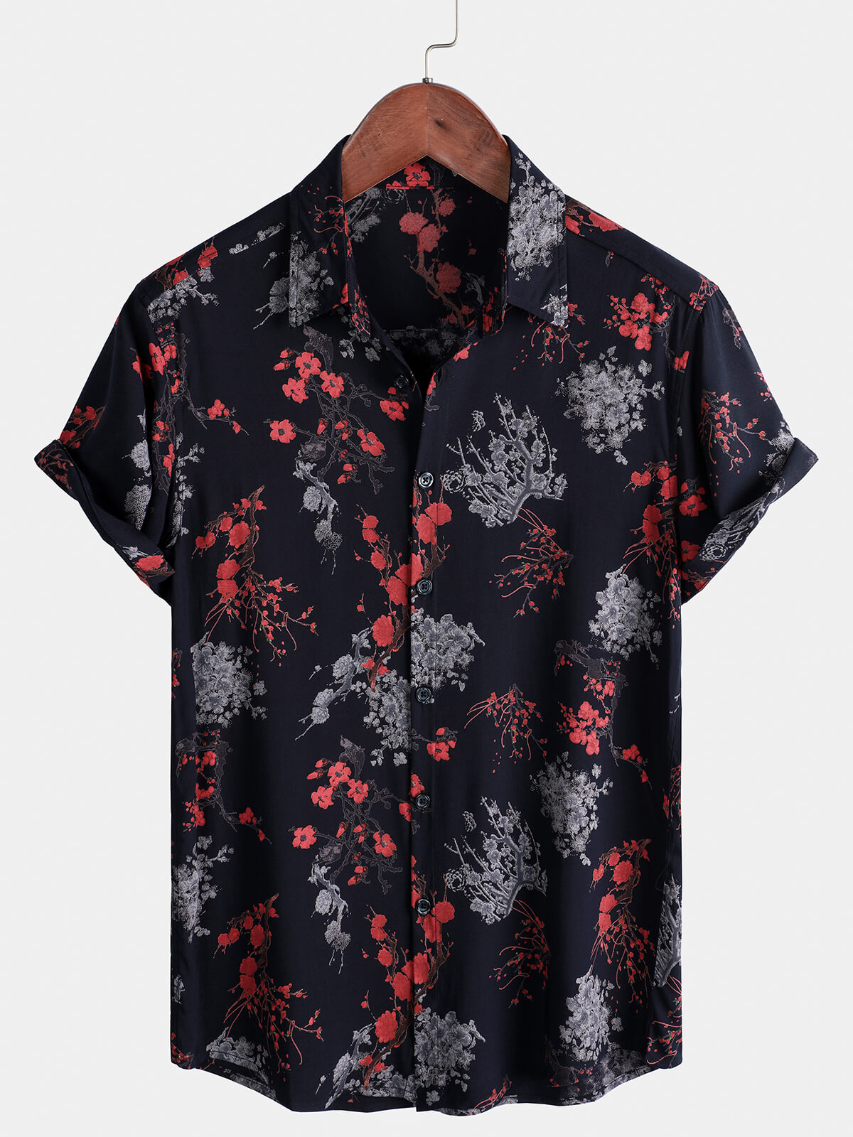 Elegant Floral Rayon Short Sleeve Casual Shirt for Men