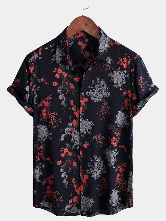 Elegant Floral Rayon Short Sleeve Casual Shirt for Men