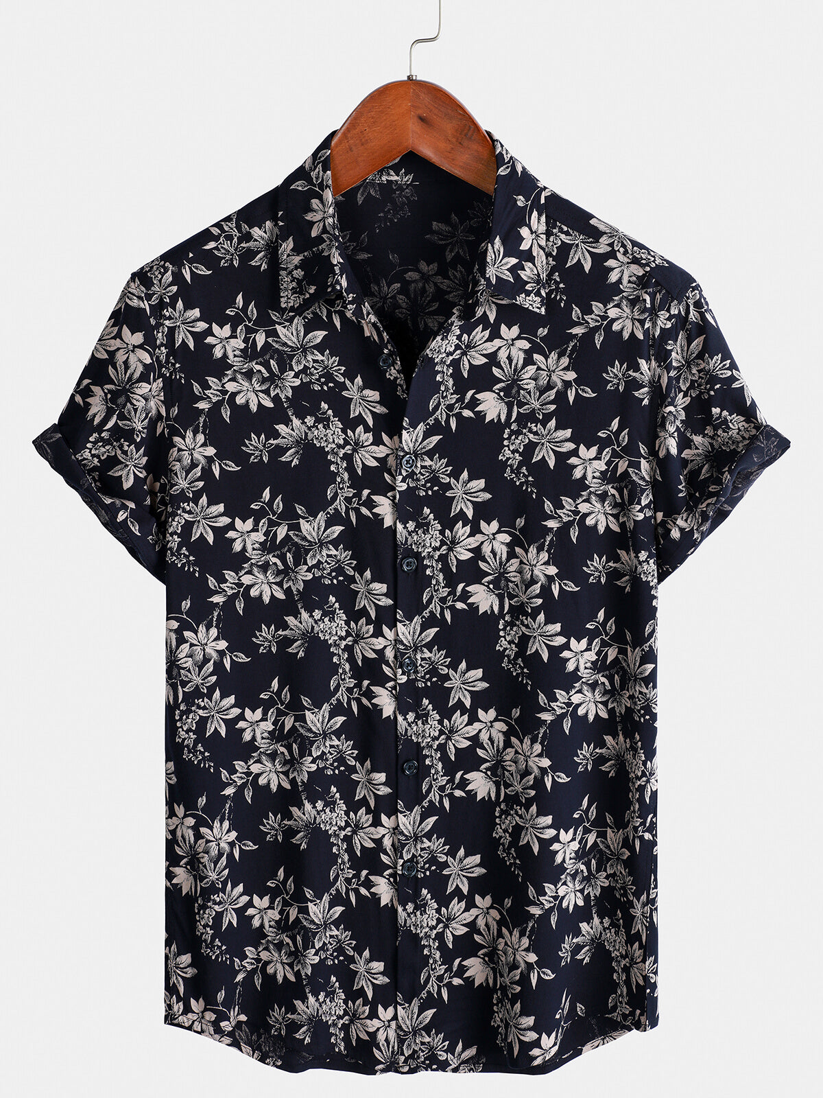 Casual Summer Short Sleeve Shirt for Men, Floral Pattern