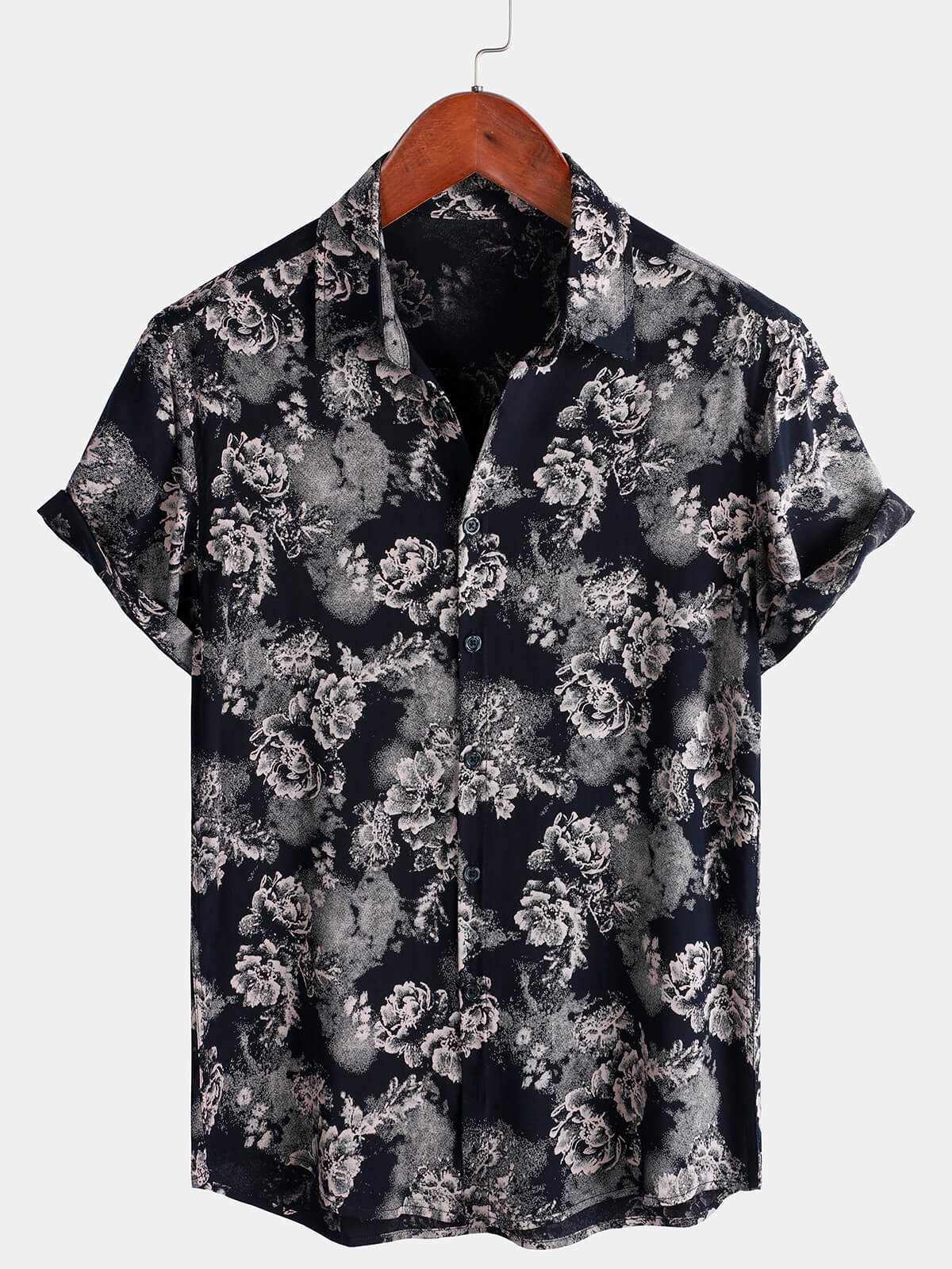 Men's Short Sleeve Summer Shirt with Floral Pattern in Rayon