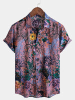 Men's Breathable Short Sleeve Summer Shirt, Retro Floral Print