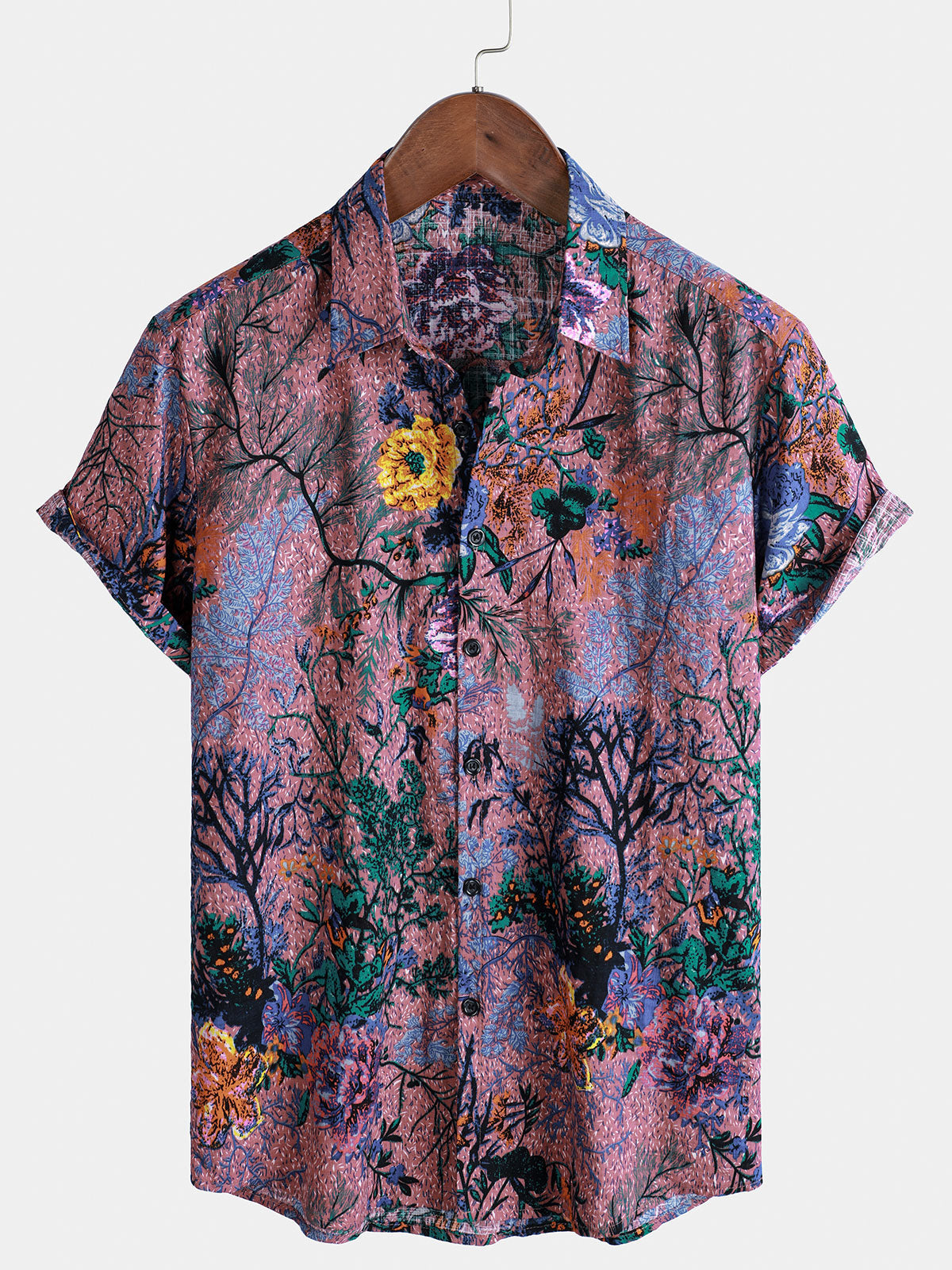 Men's Breathable Short Sleeve Summer Shirt, Retro Floral Print