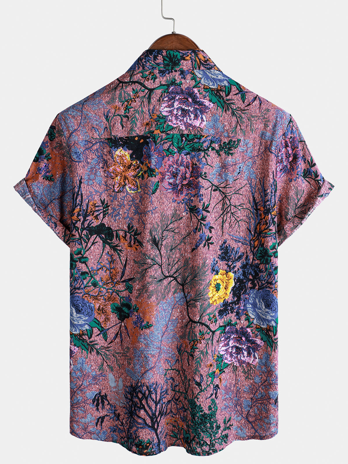 Men's Breathable Short Sleeve Summer Shirt, Retro Floral Print