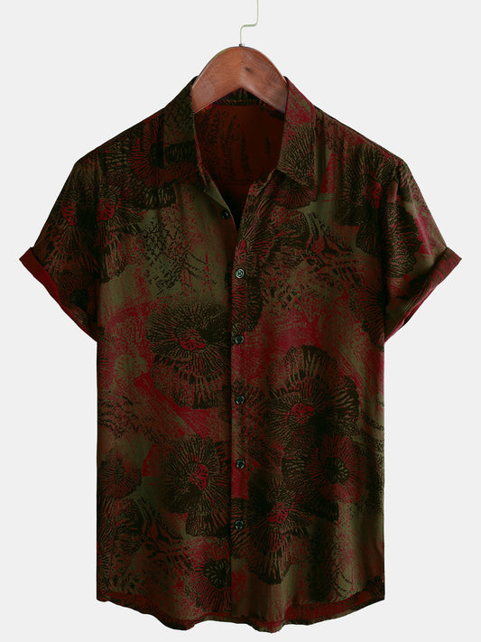 Casual Short Sleeve Button-Up Retro Floral Shirt for Men