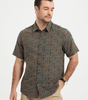 Retro Tribal Bohemian Brown Short-Sleeved Shirt with Vintage Paisley Print for Men from the 70s
