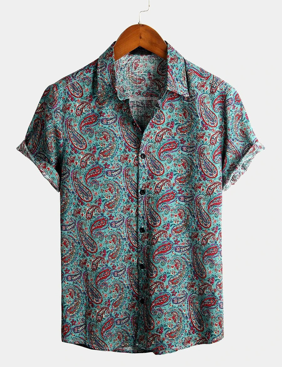 Vintage 70s Cotton Paisley Shirt for Men