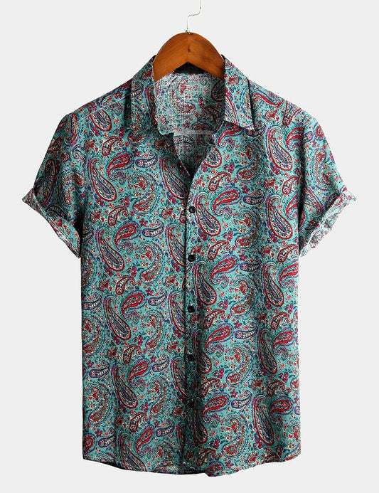 Vintage 70s Cotton Paisley Shirt for Men