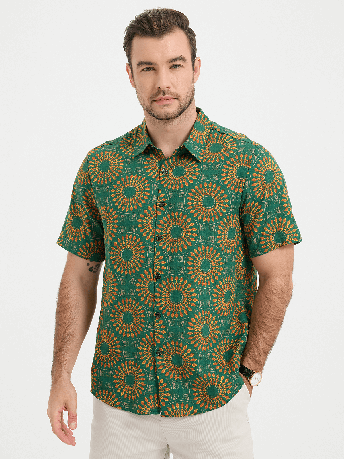 Retro Short-Sleeved Button-Up Summer Disco Vintage 70s Shirt for Men