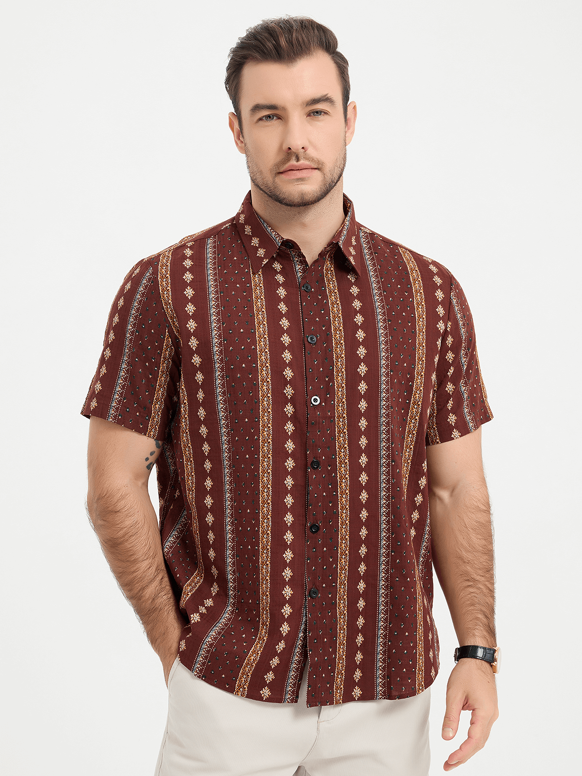 Men's Short Sleeve Retro Cotton Shirts