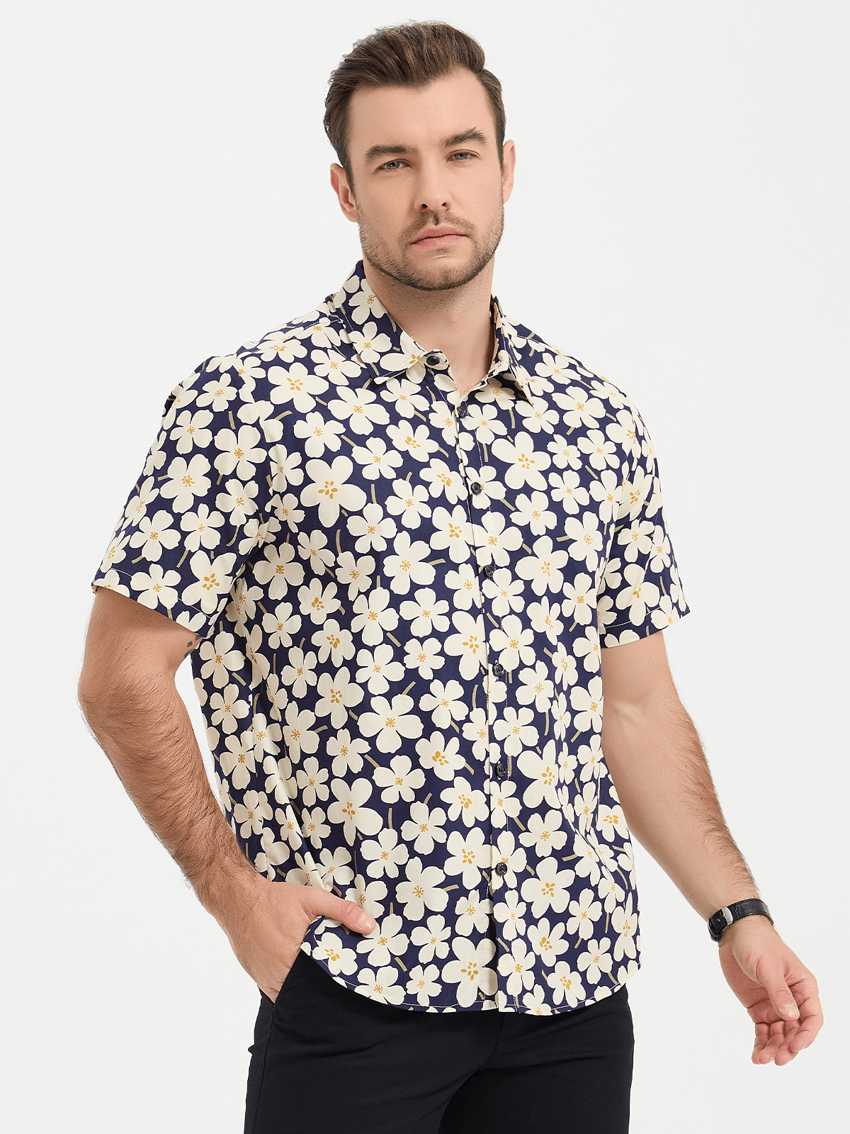 Men's Short Sleeve Casual Floral Print Shirt