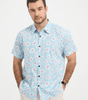Hawaiian Floral Short-Sleeve Cotton Shirt with Daisy Print for Men