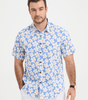 Light Blue Short-Sleeved Floral Print Shirt for Men