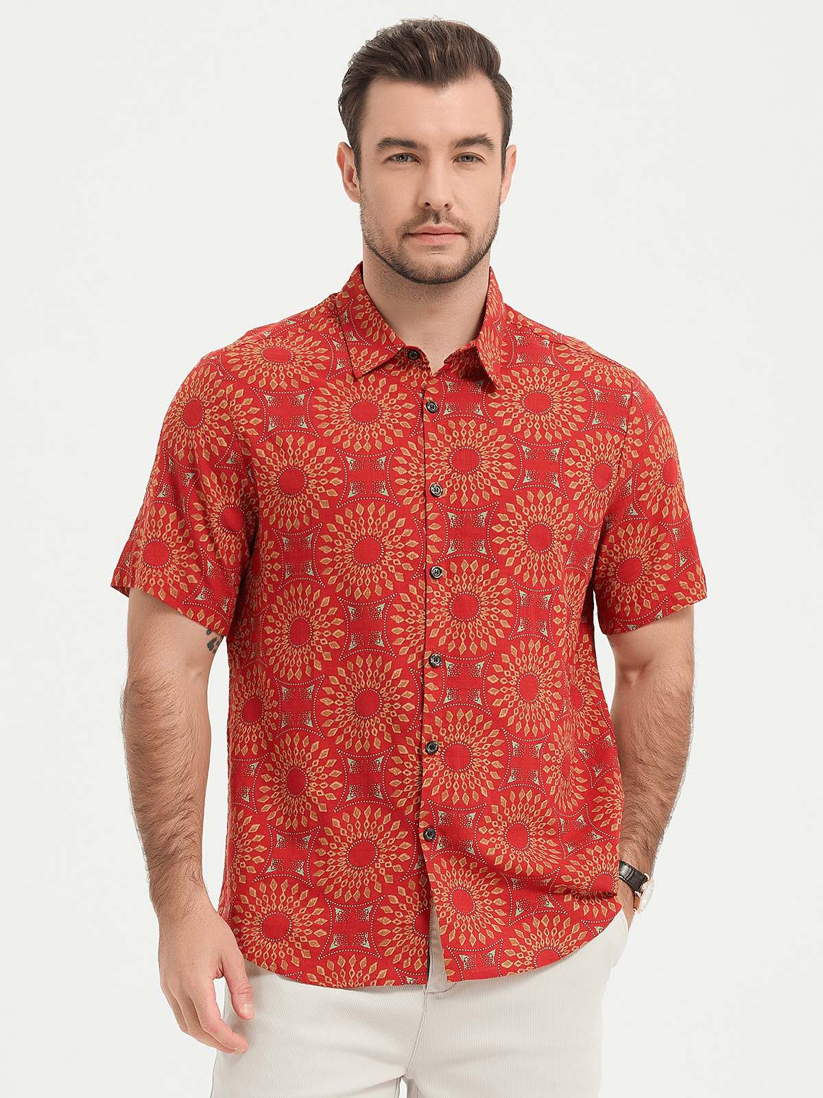 70s Vintage Disco Button-Up Short Sleeve Summer Shirt for Men