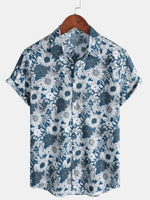 Men's Retro Short Sleeve Sunflower Print Shirt