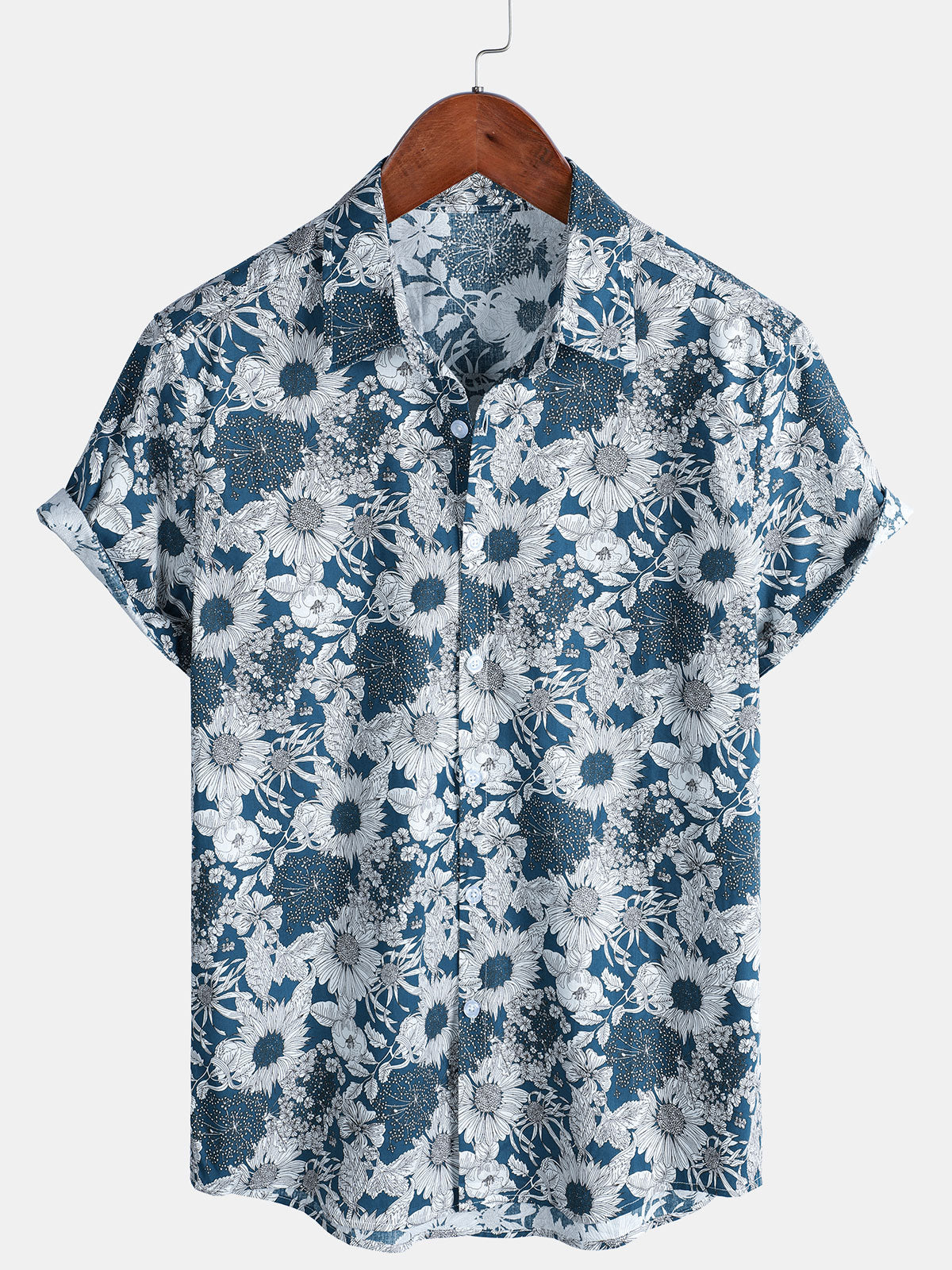Men's Retro Short Sleeve Sunflower Print Shirt