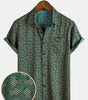 Short-sleeved shirt with green retro geometric print pocket for men
