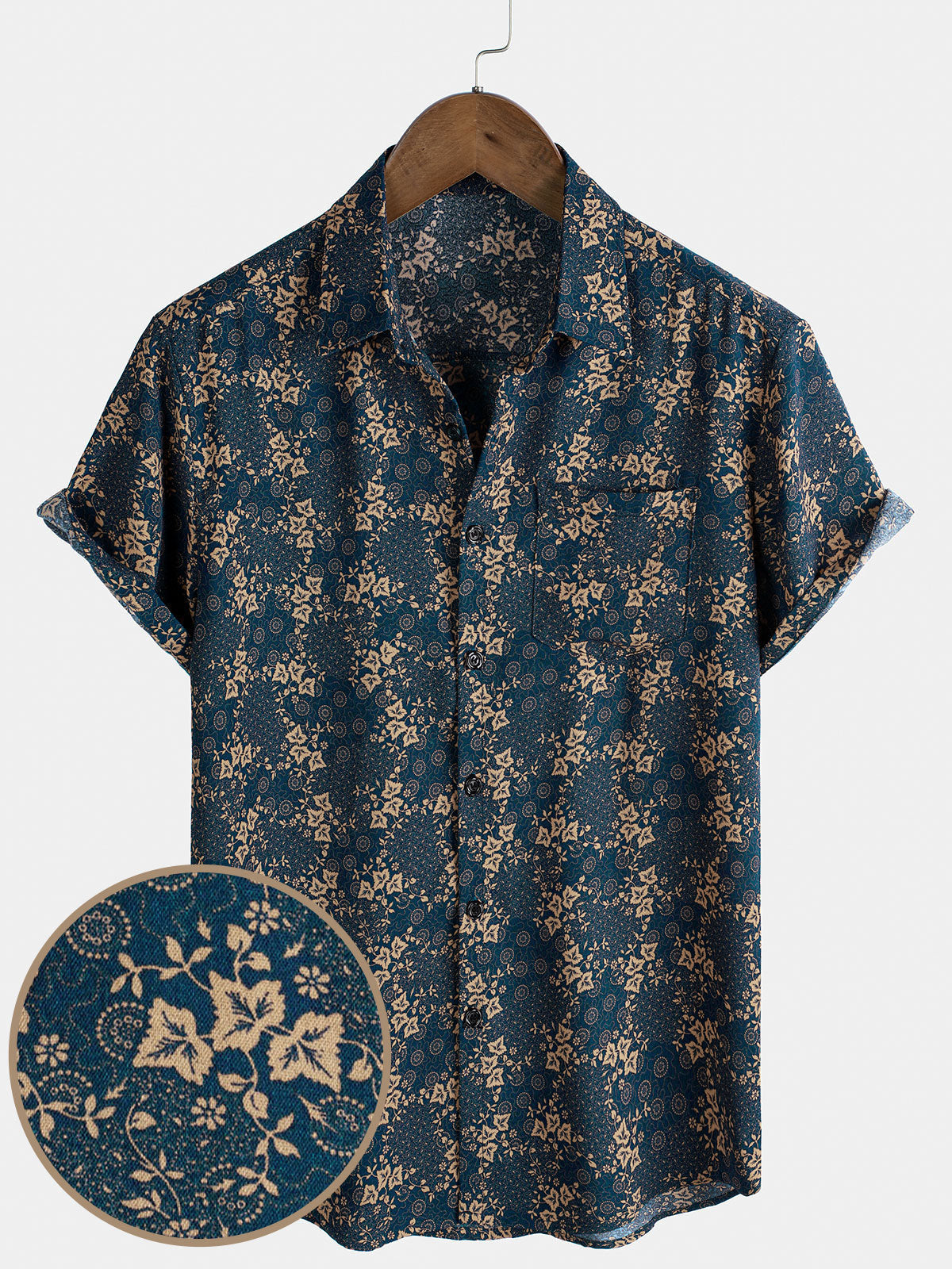Men's Retro Print Summer Shirt with Pocket