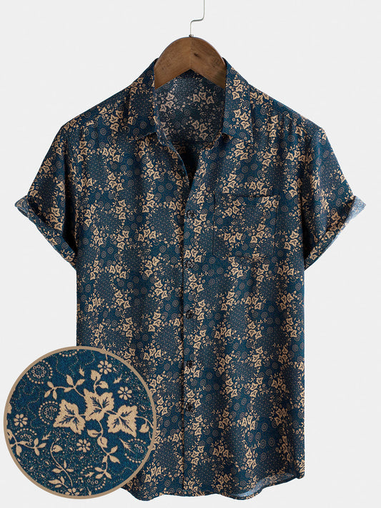 Men's Retro Print Summer Shirt with Pocket