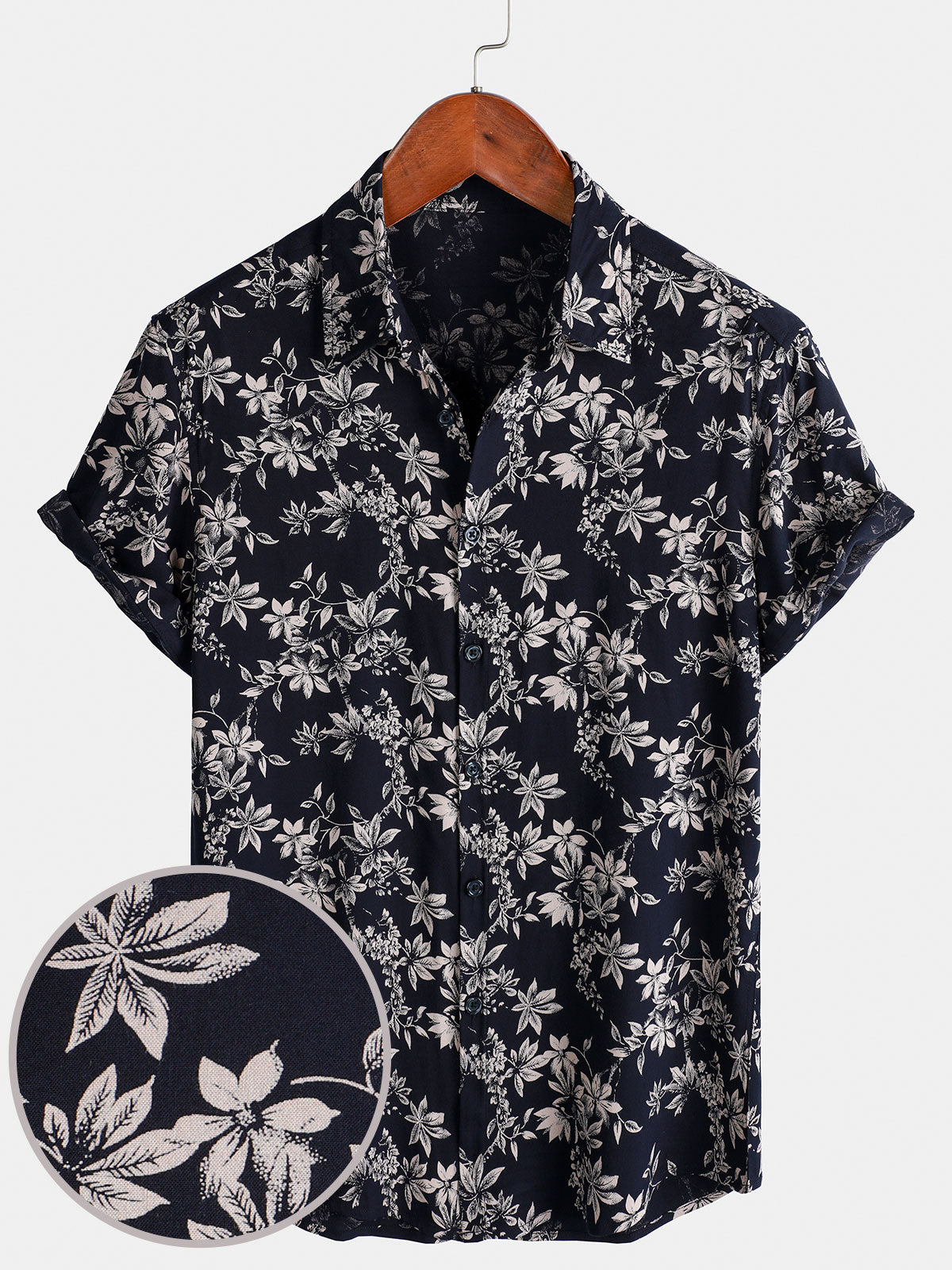 Casual Summer Short Sleeve Shirt for Men, Floral Pattern
