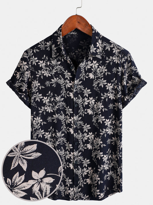 Casual Summer Short Sleeve Shirt for Men, Floral Pattern