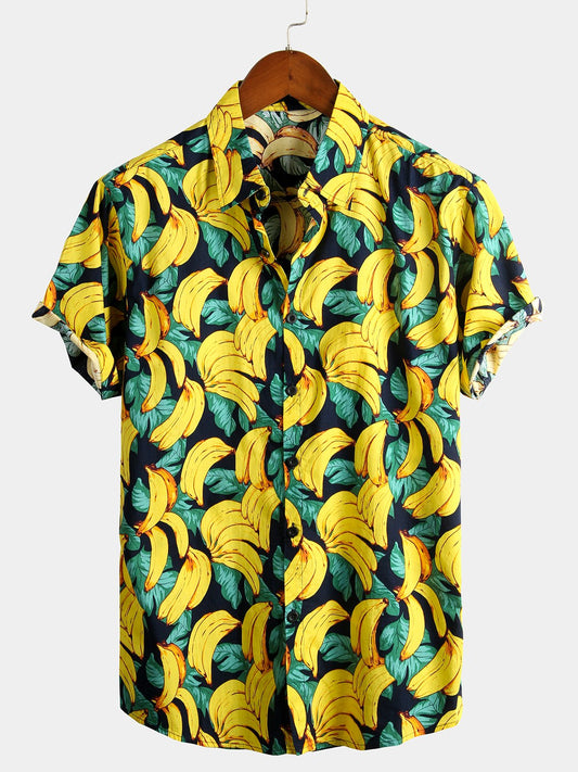 Men's Button-Up Tropical Aloha Hawaiian Shirt in Banana Cotton