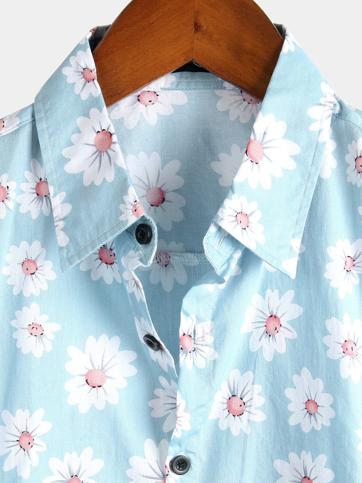 Hawaiian Floral Short-Sleeve Cotton Shirt with Daisy Print for Men