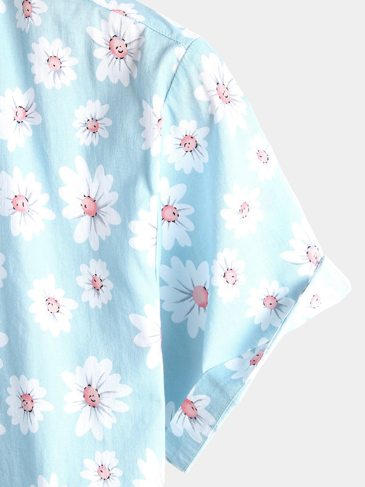 Hawaiian Floral Short-Sleeve Cotton Shirt with Daisy Print for Men