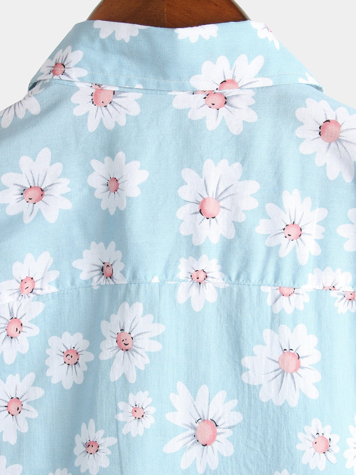 Hawaiian Floral Short-Sleeve Cotton Shirt with Daisy Print for Men