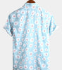 Hawaiian Floral Short-Sleeve Cotton Shirt with Daisy Print for Men