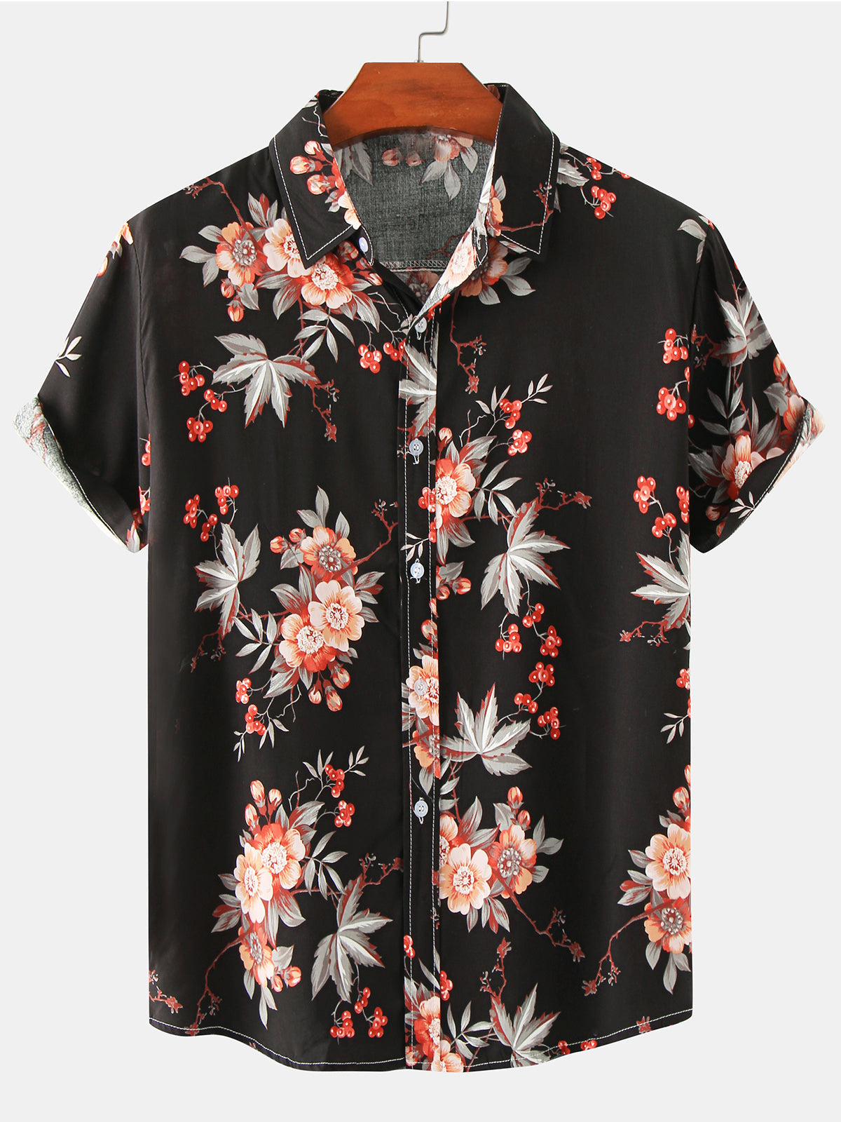 Casual Short Sleeve Retro 70s Floral Shirt for Men